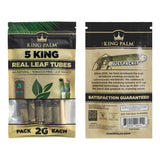 Front and back of a single 5pk pouch of King Palm king size leaf tubes