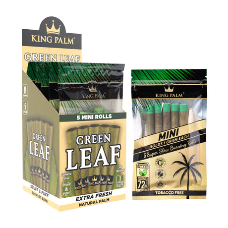 Angled view of King Palm mini 1g natural leaf tubes 8ct display and single 5pk pouch