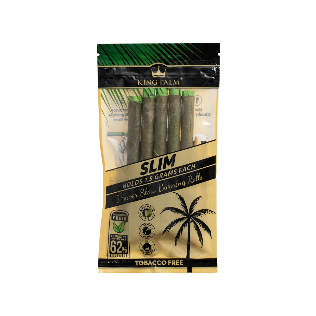Single 5pk pouch of King Palm slim 1.5g natural leaf tubes on a white background