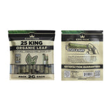 Front and back of a Single bulk 25pk pouch of King Palm king size 2g natural leaf tubes on a white background
