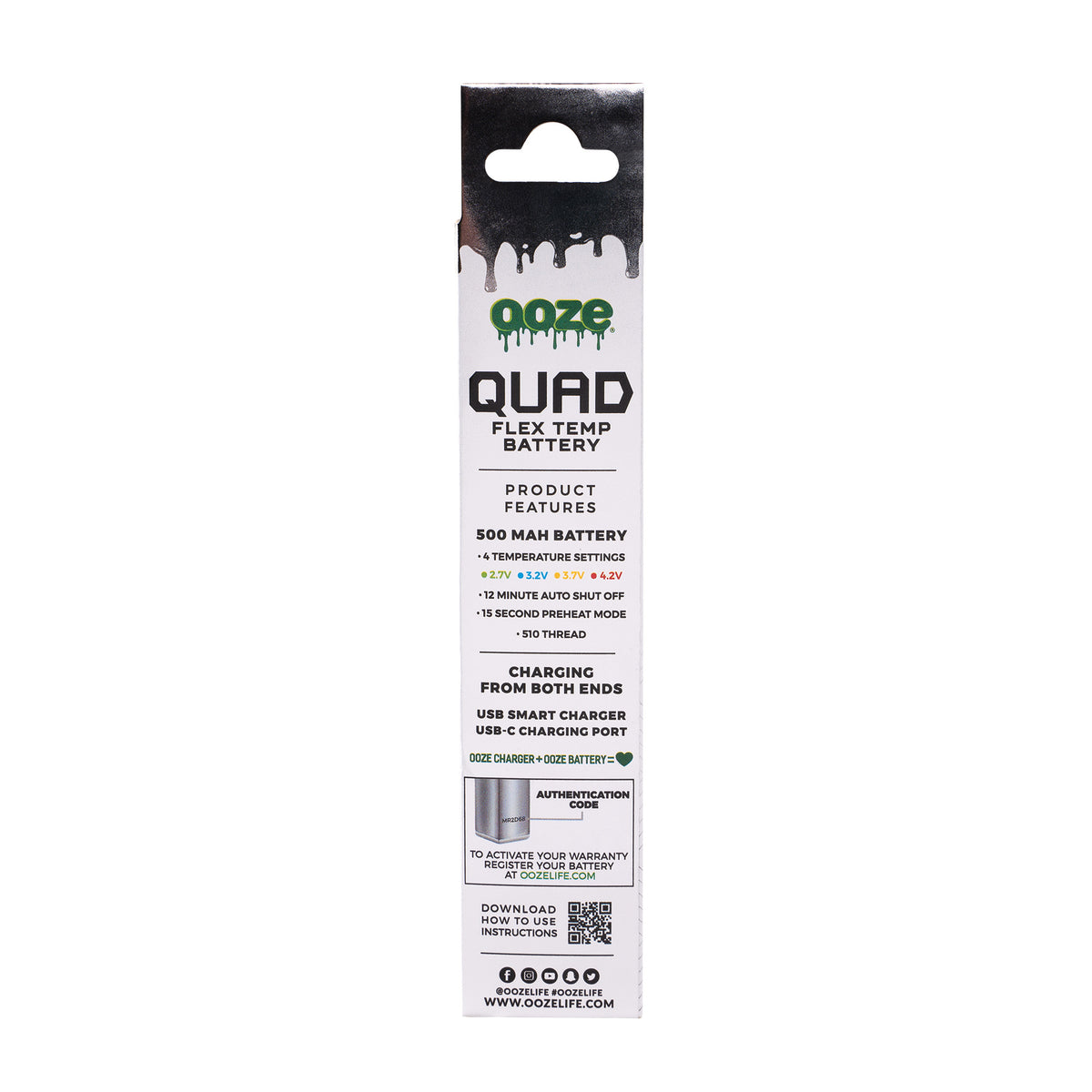 Ooze Quad 510 Thread 500 mAh Square Vape Pen Battery