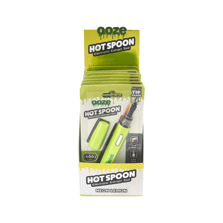 Front view of a 6ct display of Neon Lemon Ooze Hot Spoons against a white background