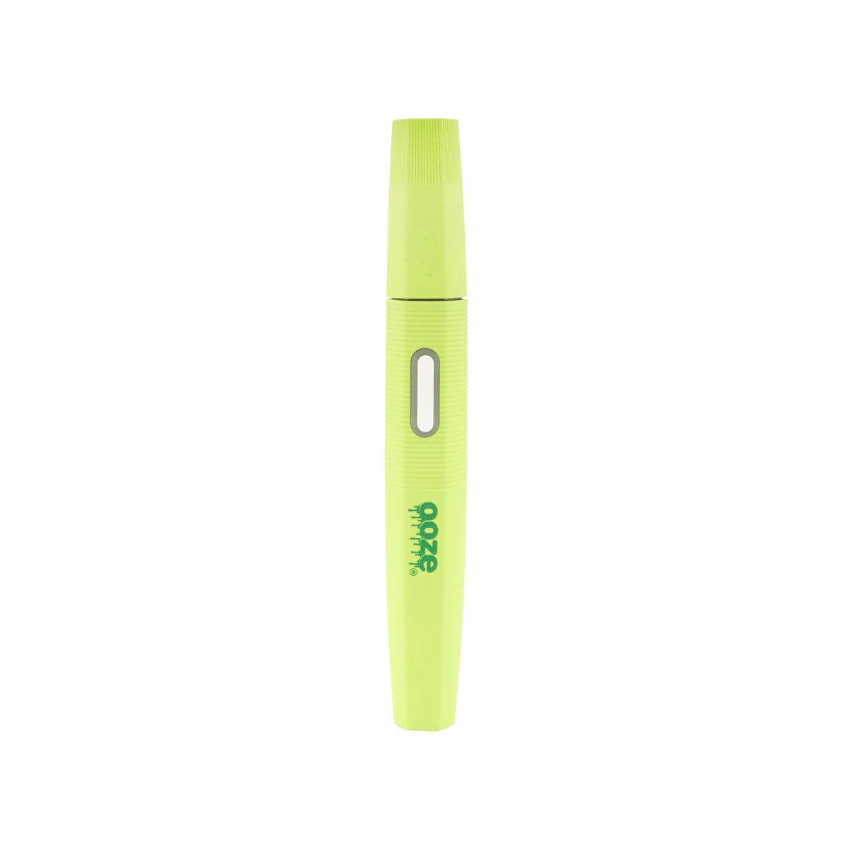A Neon Lemon Ooze Hot Spoon stands upright with the travel cap on, against a white background