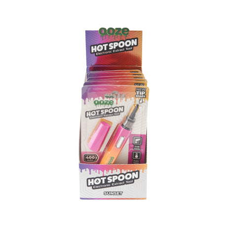 Front view of 6ct display of Sunset Ooze Hot Spoons on a white background