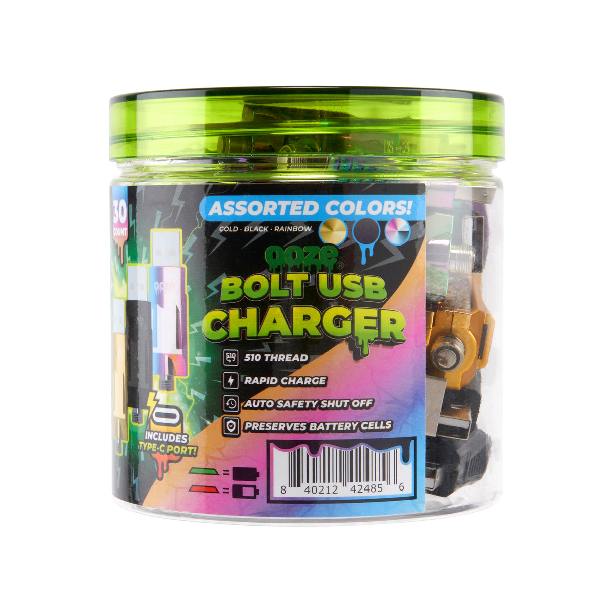 Ooze Bolt USB Charger 30ct Tub - Assorted