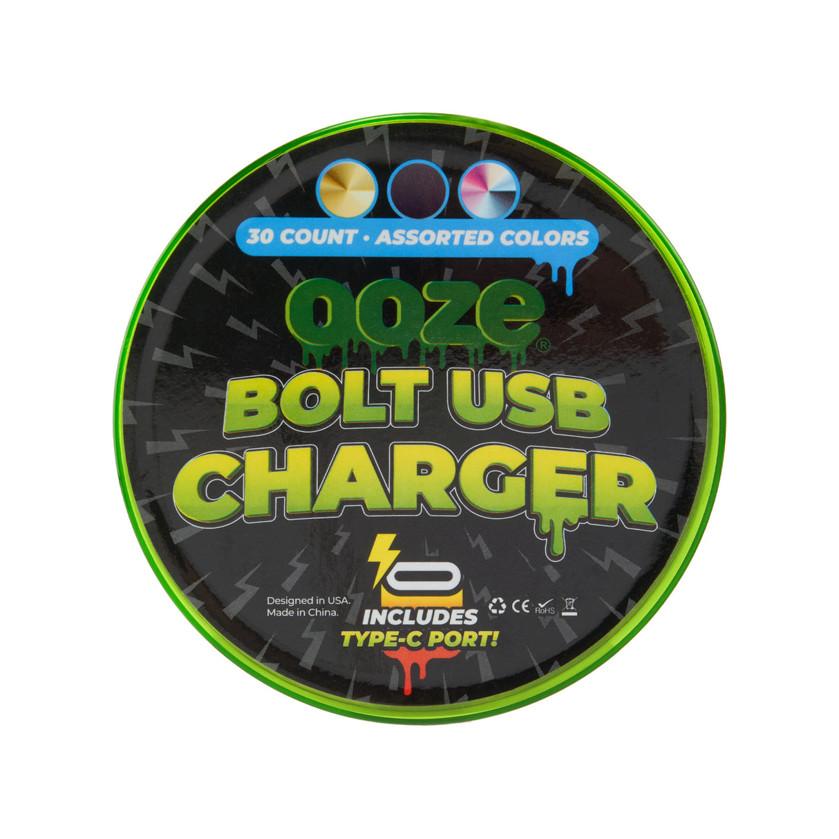 Ooze Bolt USB Charger 30ct Tub - Assorted