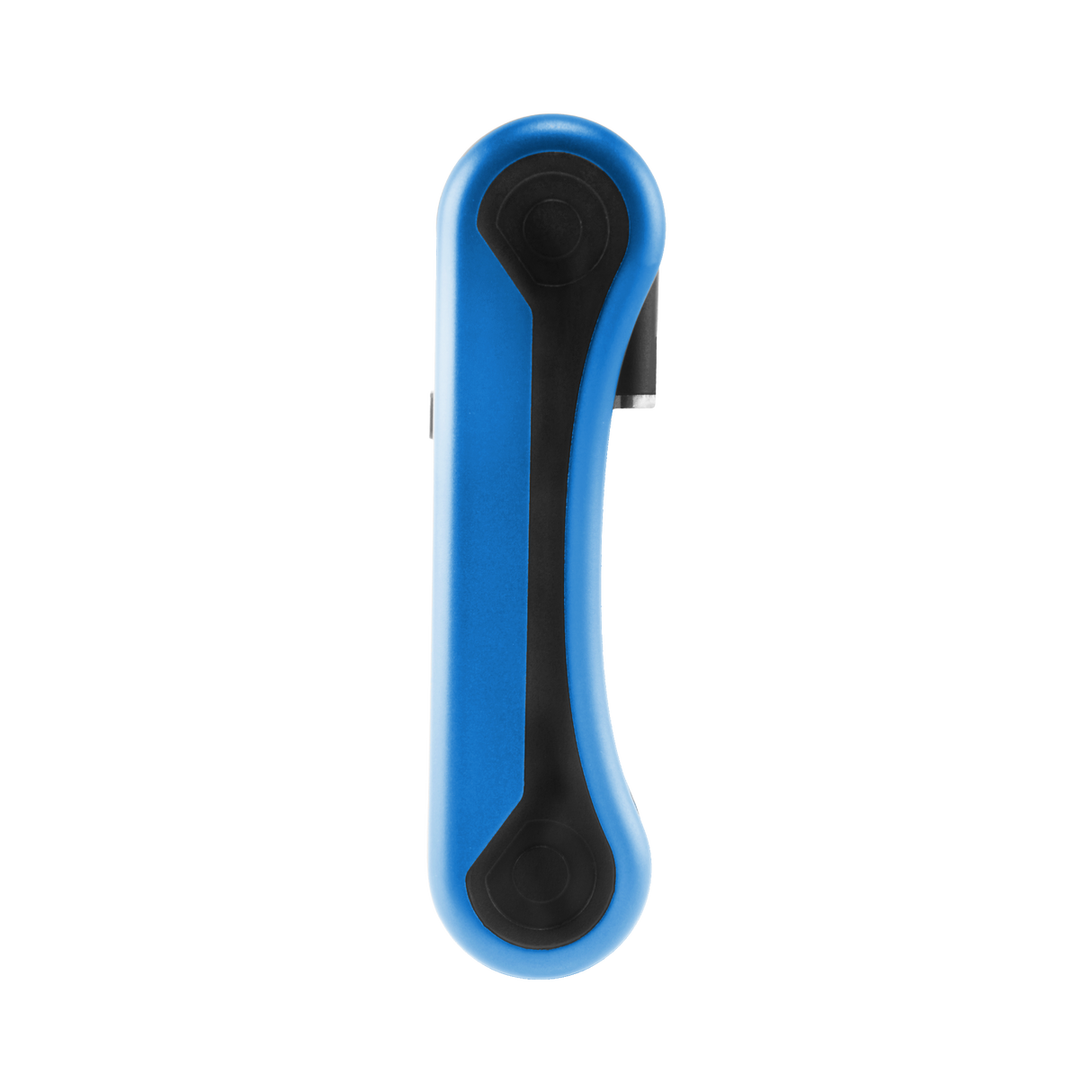 Side view of blue Hinge, 510 thread in closed position