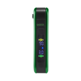 Green Hinge vape battery with digital screen turned on, 510 thread in closed position