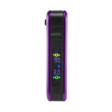 Purple HInge vape battery with digital screen turned on, 510 thread in closed position