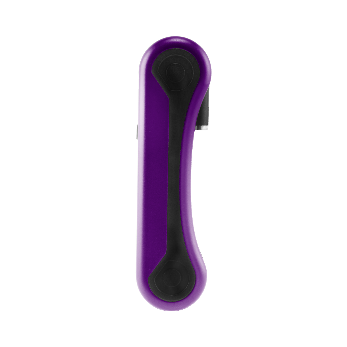 Side view of purple Hinge vape battery, 510 thread in closed position