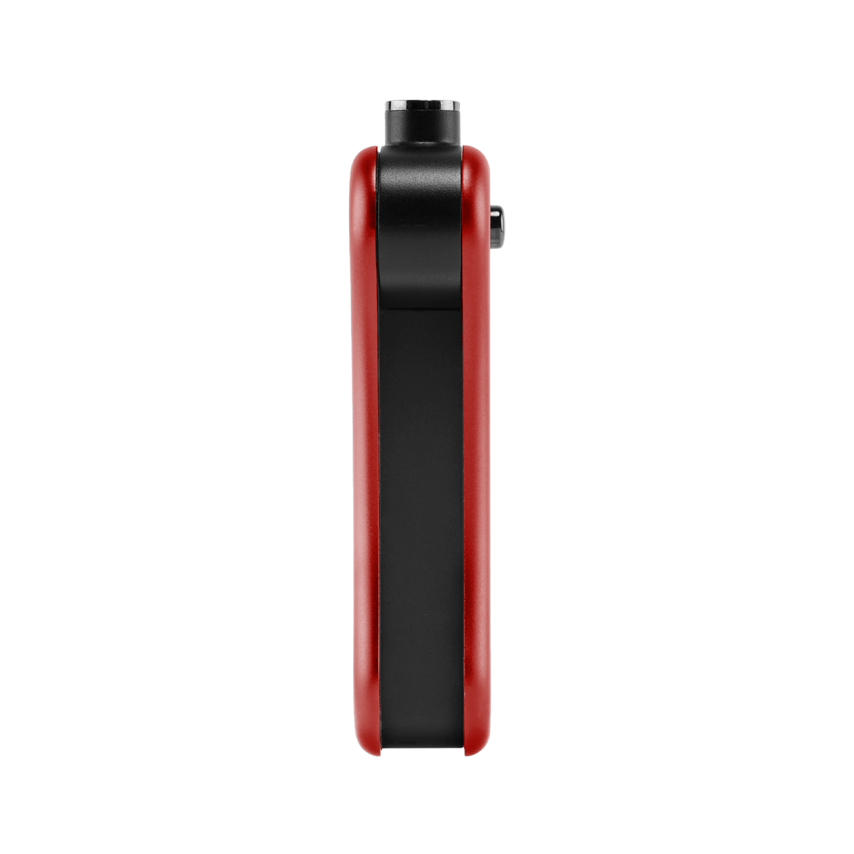 Back of red Hinge vape battery, 510 thread in use position