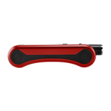 Side view of red Hinge vape battery, 510 thread in use position