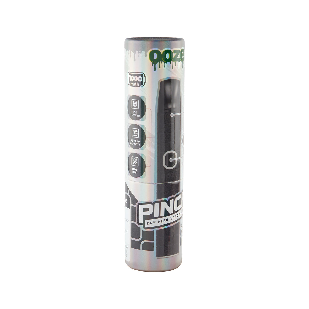 Angled view of single black Pinch dry herb vape package