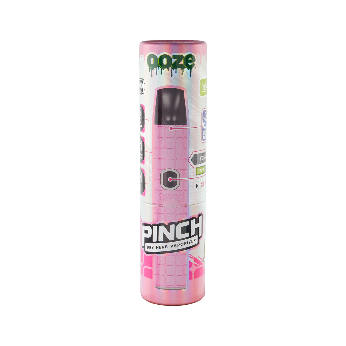 Pink Ooze Pinch dry herb vape packaging on white background