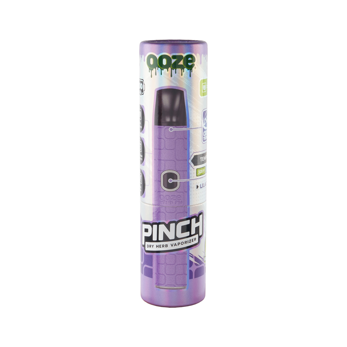 Purple Ooze Pinch dry herb vape packaging on white background