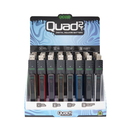 Front view of the open Ooze Quad 2 24ct square vape battery display on a white background