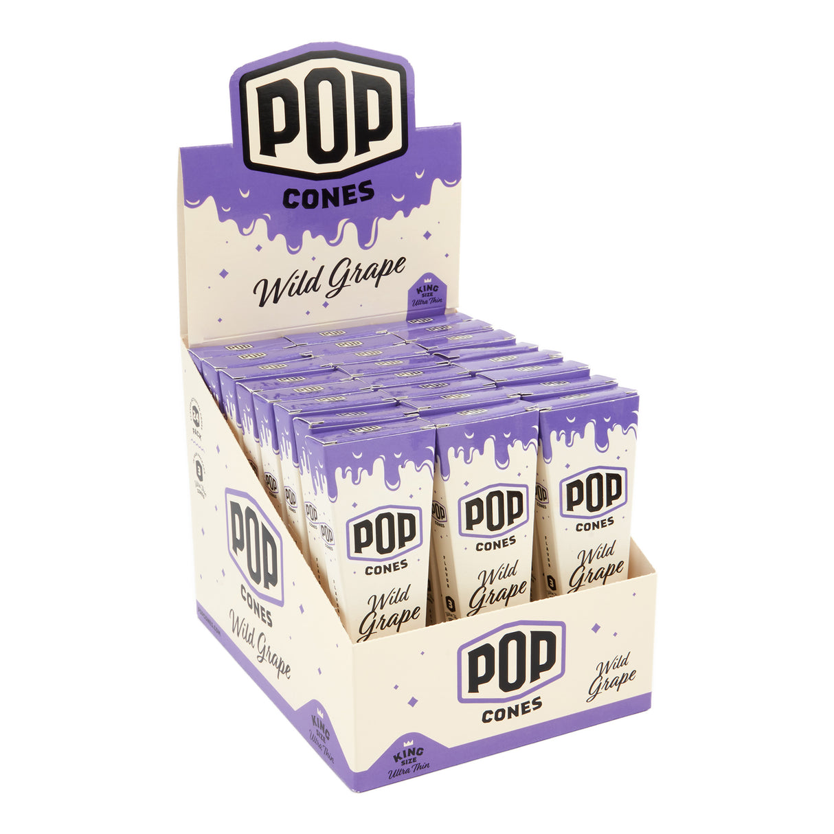 Pop Cones King Size 3pk Pre-Rolled Cones with Flavor Tip 24ct Display