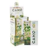 Angled view of a 25ct display of Camo x Pod Juice natural matcha wraps with a single 5pk pouch to the side
