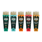 All 5 Halloween-themed flavors from the Pop Cones Scary Pack 25ct display of flavored pre-rolled cones. The 1 1/4 size packs are Haunted Apple, Cookies & Scream, Pumpkin Spice, Bloody Orange, and Mummy maple.