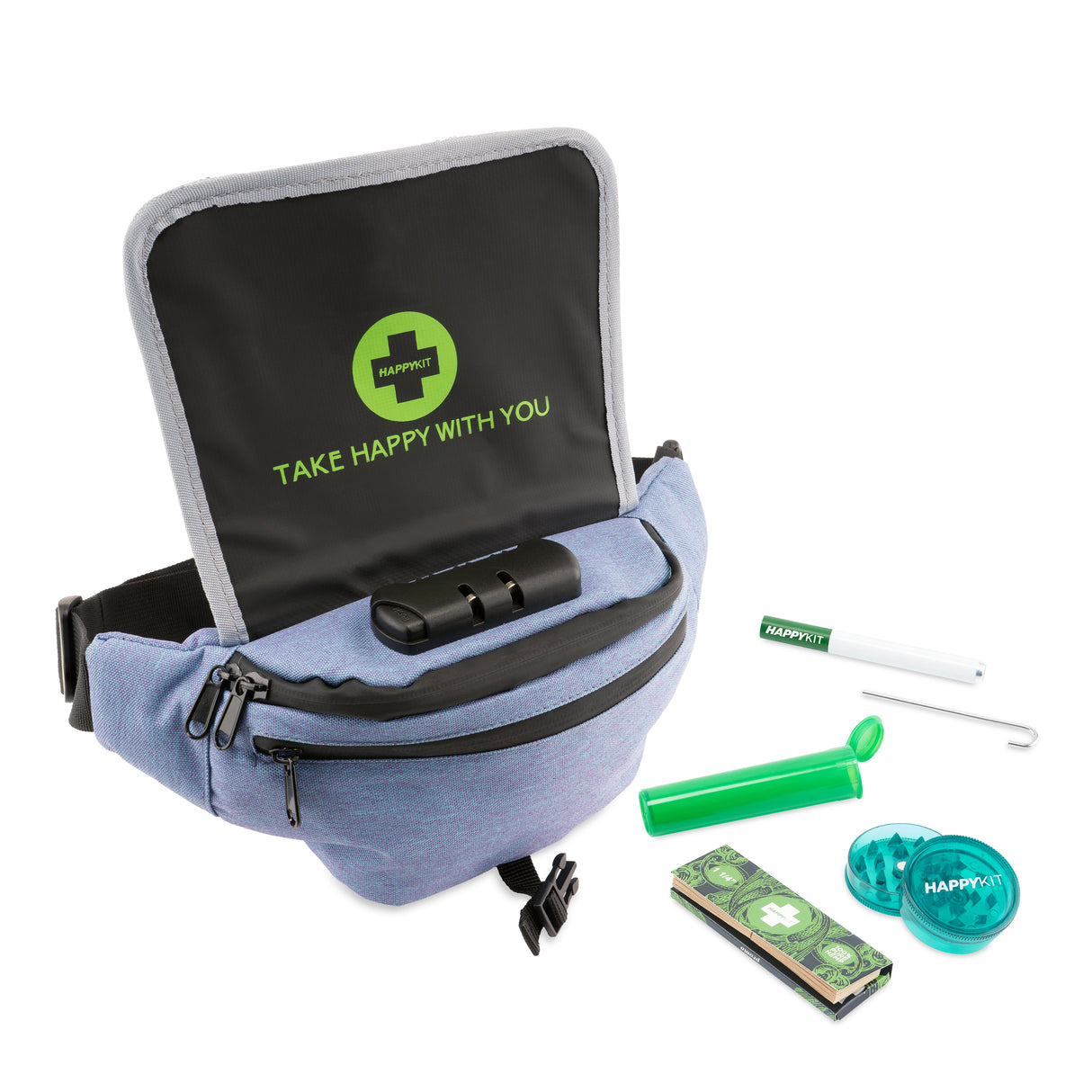 Happy Pack Dry Herb by Happy Kit All-in-One Smell Proof Travel Smoking Kit Fanny Pack