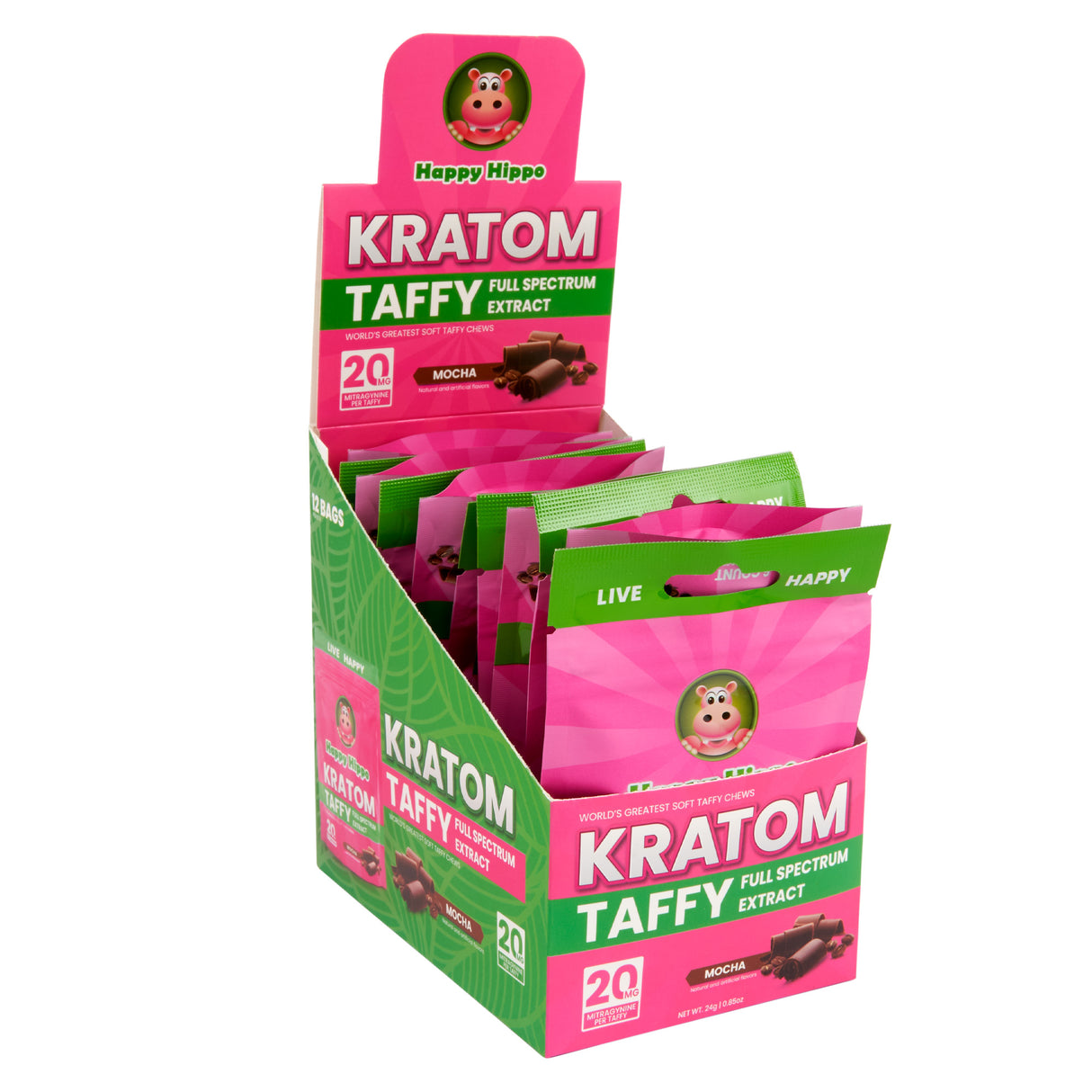 Happy Hippo 6pk 120mg Kratom Taffy – 12ct