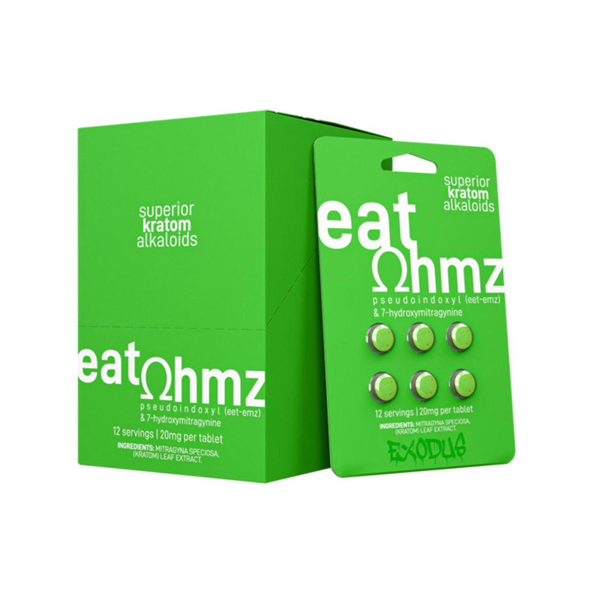 Eat Ohmz Pseudo + 7-OH Green Kratom Tablets – 100mg – 6pk – 6ct