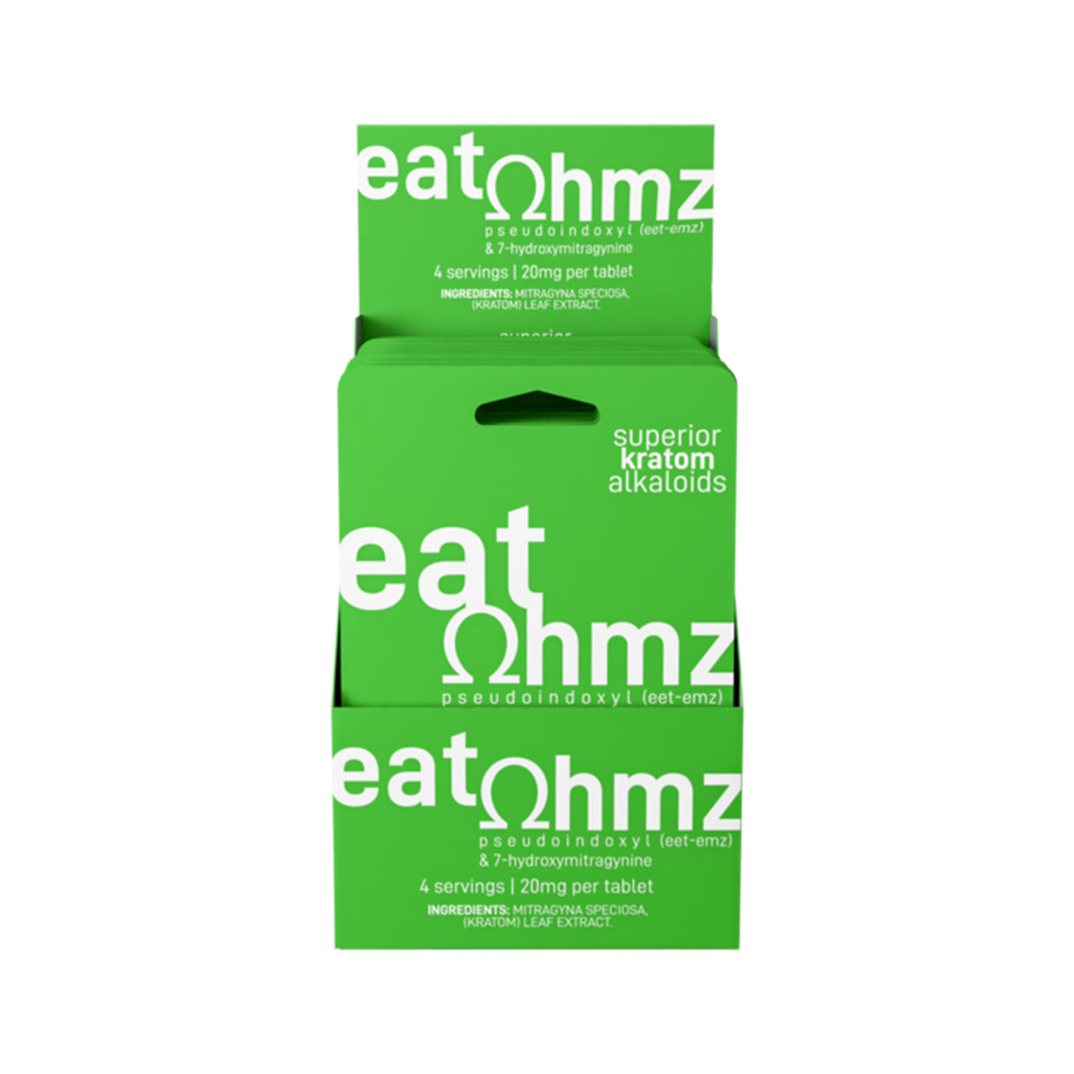 Eat Ohmz Pseudo + 7-OH Green Kratom Tablets – 40mg – 2pk – 20ct