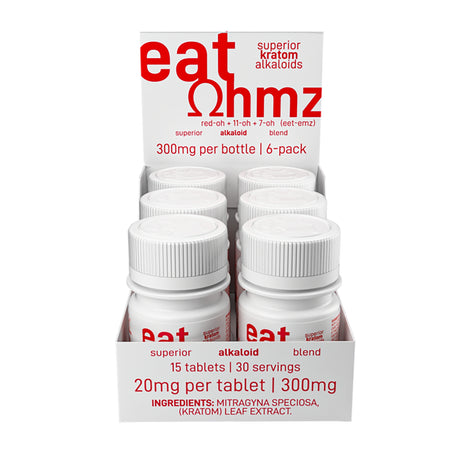 Eat Ohmz Red-OH 11-OH 7-OH Kratom Tablets – 300mg – 15pk – 6ct