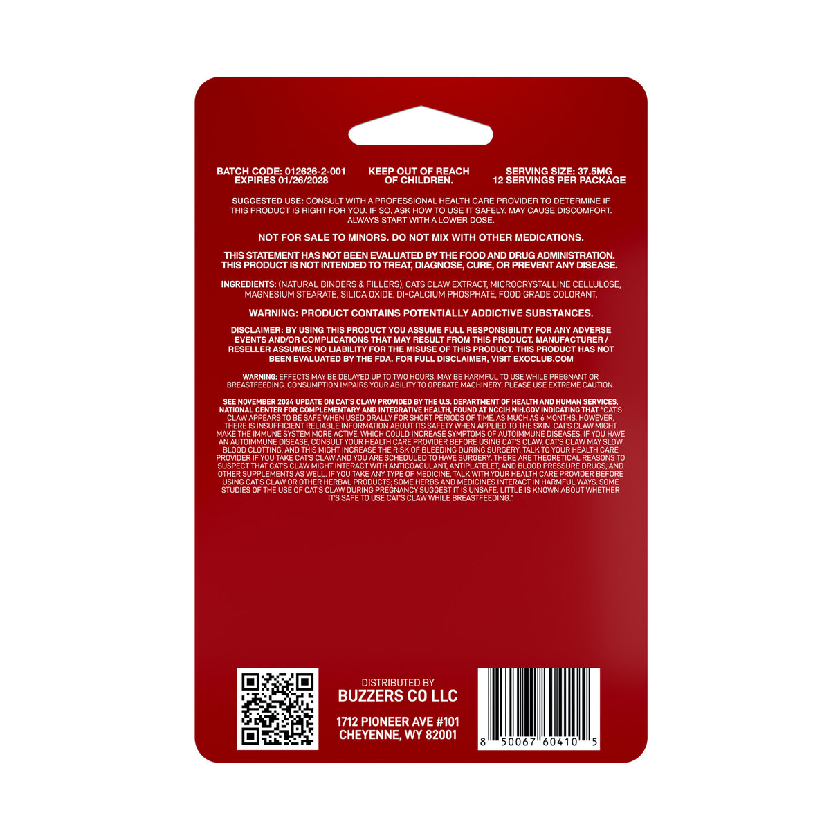 Buzzers Cat’s Claw Extract Tablets – 75mg – 6pk – 6ct