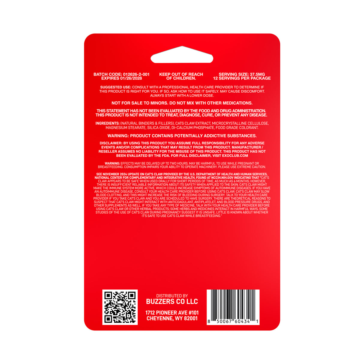Buzzers Cat’s Claw Extract Tablets – 75mg – 6pk – 6ct