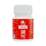 Bottle of Buzzers strawnana-flavored cat's claw extract tablets on a white background
