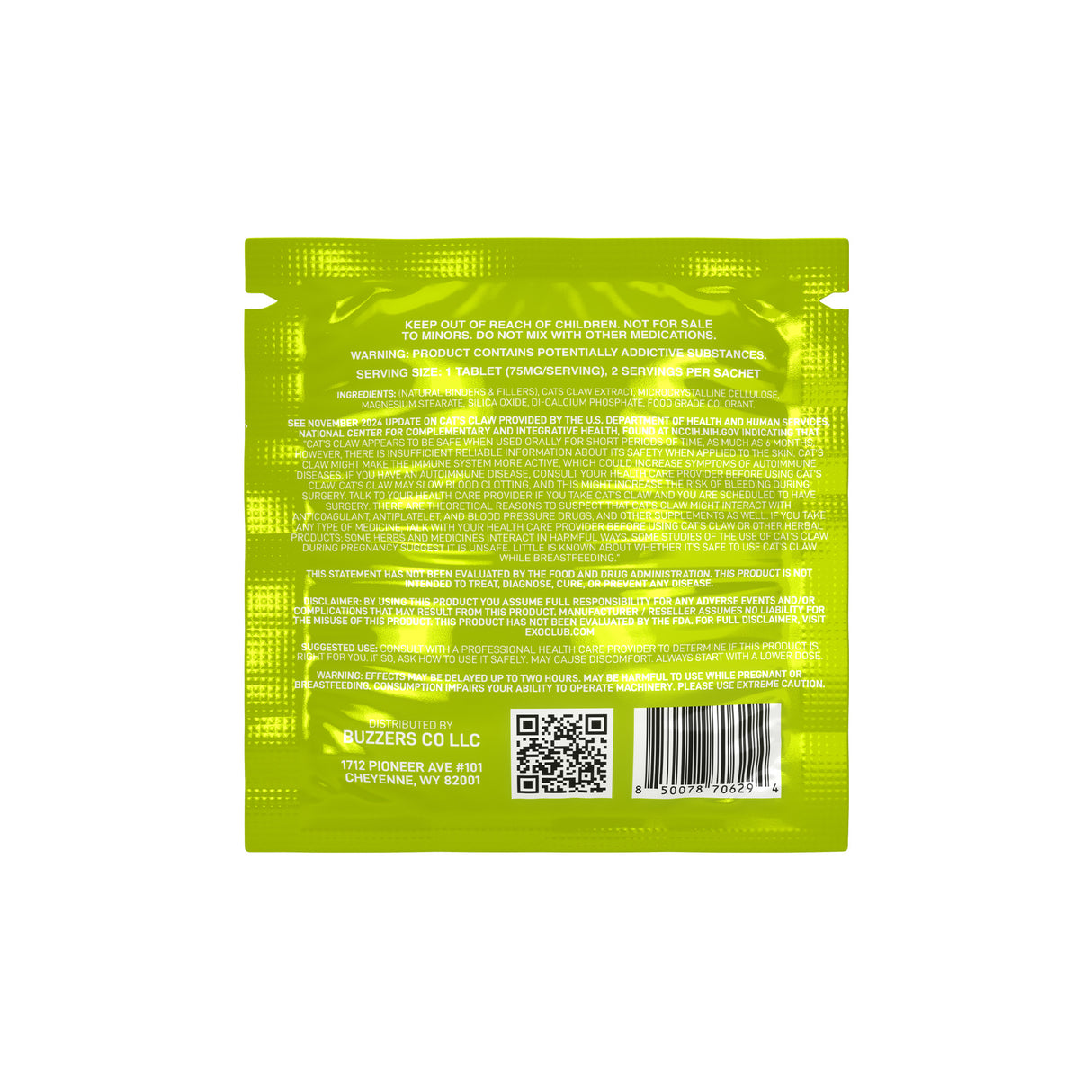 Buzzers Cat’s Claw Extract Tablets – 75mg – 2pk – 15ct