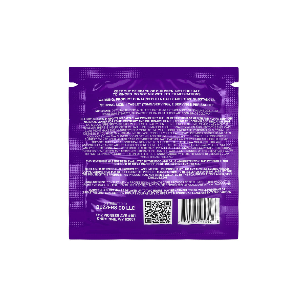 Buzzers Cat’s Claw Extract Tablets – 75mg – 2pk – 15ct
