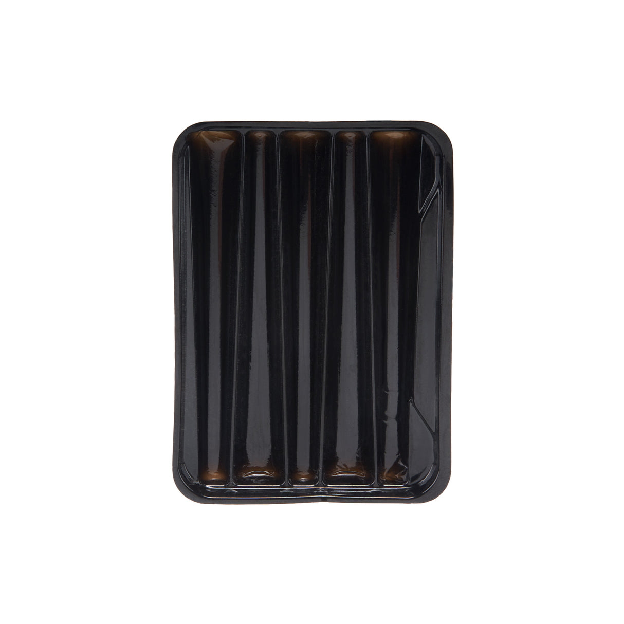 Top view of the black plastic Loud Lock pre-roll tray insert that holds  dog walker 76mm size pre-rolled cones