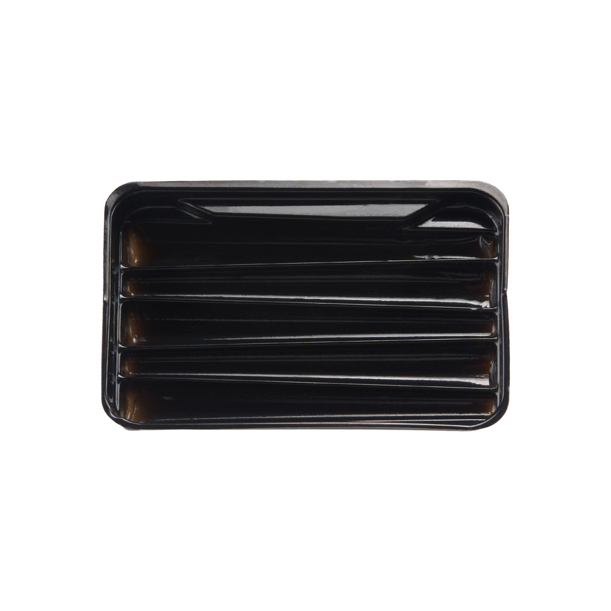 Top view of the black plastic Loud Lock pre-roll tray insert that holds  dog walker 76mm size pre-rolled cones