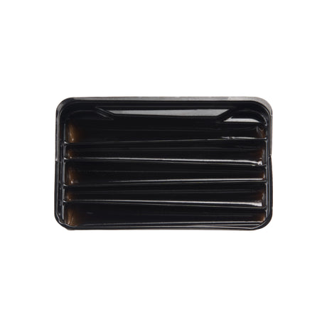 Top view of the black plastic Loud Lock pre-roll tray insert that holds  dog walker 76mm size pre-rolled cones
