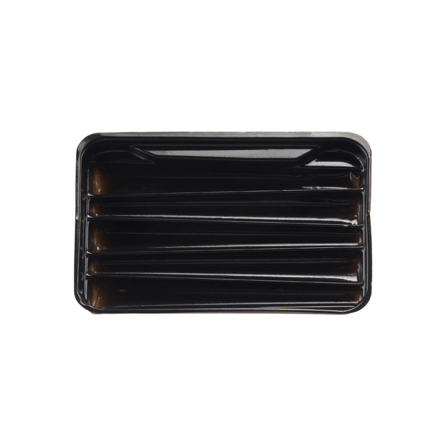 Top view of the black plastic Loud Lock pre-roll tray insert that holds  dog walker 76mm size pre-rolled cones