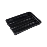 Angled view of the black plastic Loud Lock pre-roll tray insert that holds  dog walker 76mm size pre-rolled cones