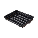 Angled view of the black plastic Loud Lock pre-roll tray insert that holds  dog walker 76mm size pre-rolled cones