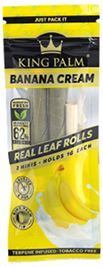 King Palm Banana Cream Flavor 2 count mini Real Leaf Rolls with flavor tips - holds 1 gram. For sale online by Cannatron.