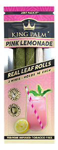 King Palm Pink Lemonade Flavor 2 count mini Real Leaf Rolls with flavor tips - holds 1 gram. For sale online by Cannatron.