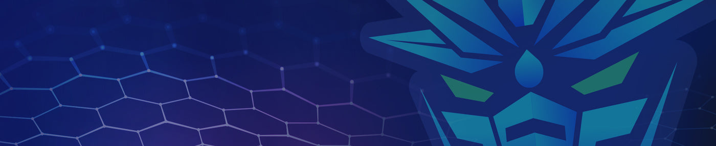 Cannatron newsletter and blog landing page banner. Features image of cannatron logo looking over a space technology abstract glowing hexagon pattern