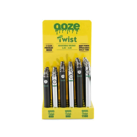 Ooze Twist Vape Pen 24ct Battery Display 510 Thread Adjustable Voltage Vaporizers - Acrylic Battery Display