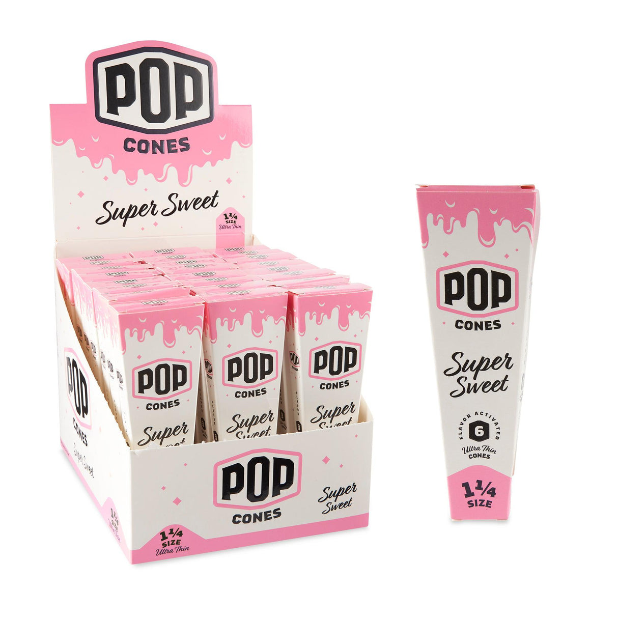 Pop Cones 1 ¼ Size Ultra Thin 6pk Cones with Flavor Tips 24ct Display