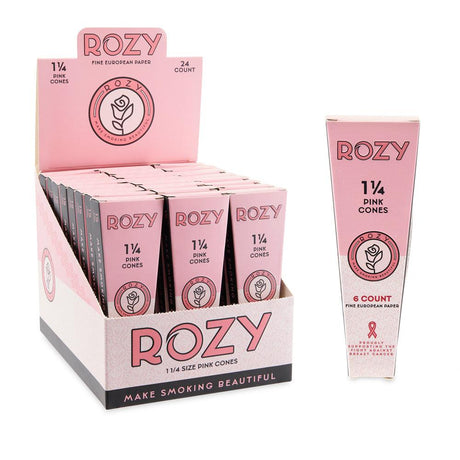 Rozy Pink 1 ¼ Size Pre-Rolled Cones 6pk – 24ct Display