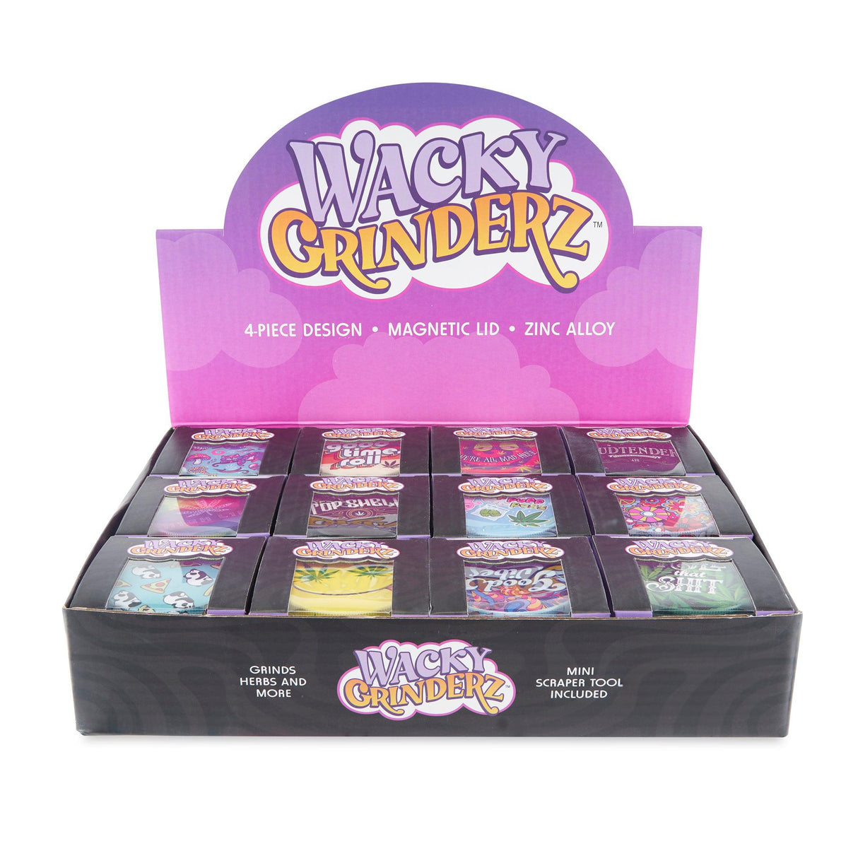 Wacky Grinderz 4pc 55mm Grinders 12ct Display – Assorted