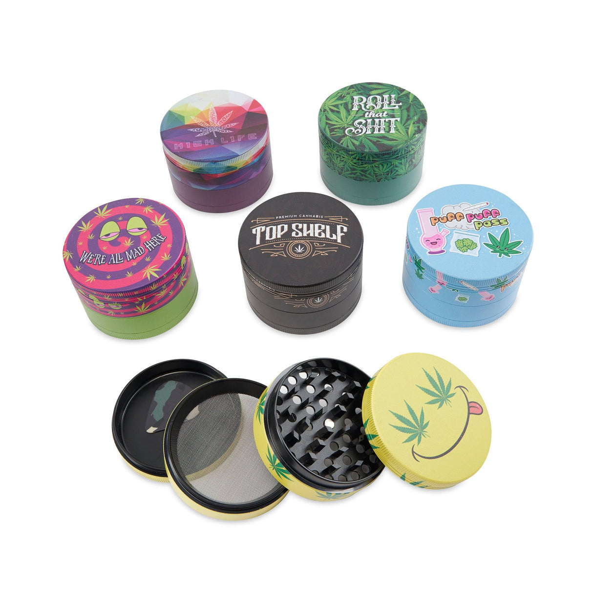 Wacky Grinderz 4pc 63mm Grinders 6ct Display – Leaf Set