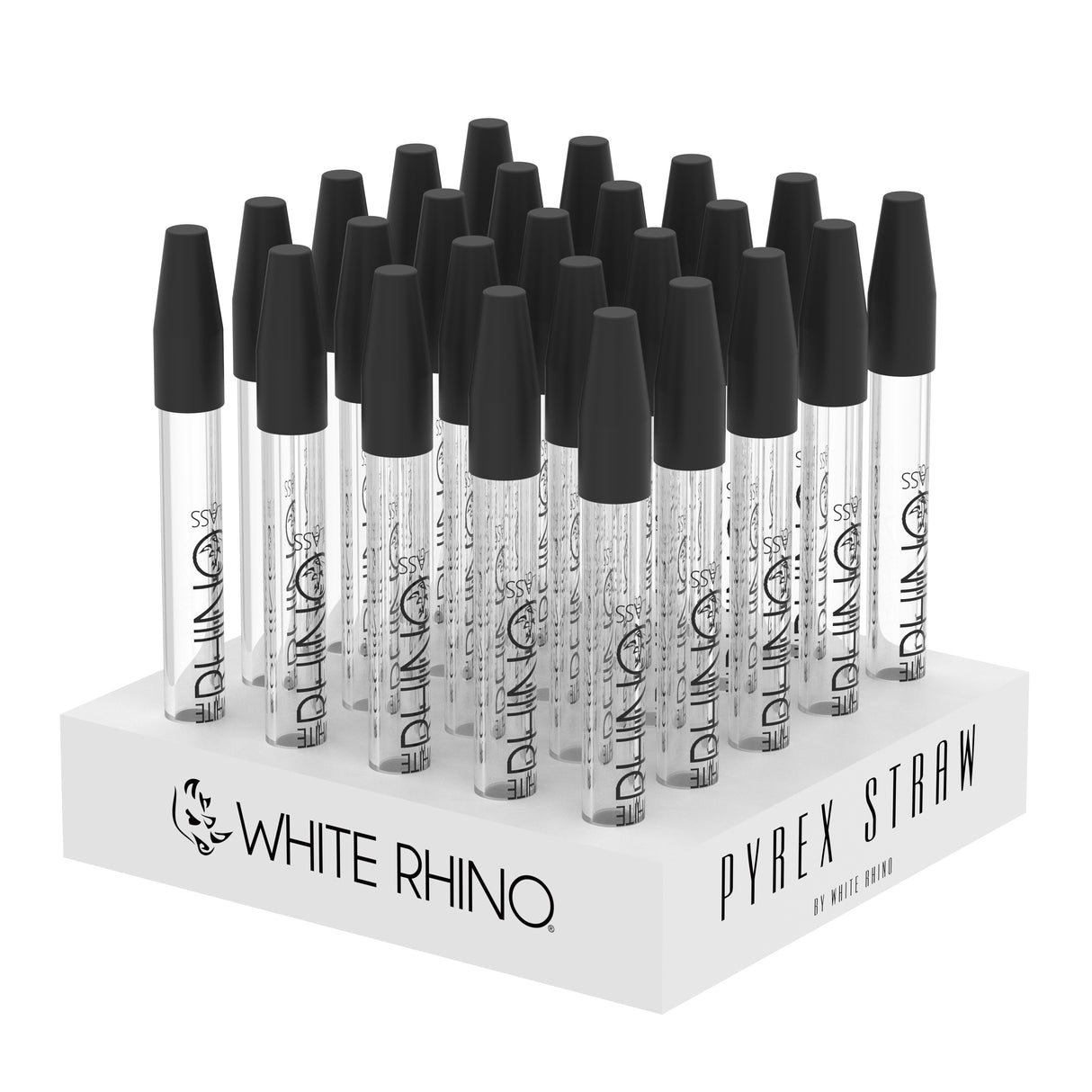White Rhino Glass Straw 25ct Display - Pyrex