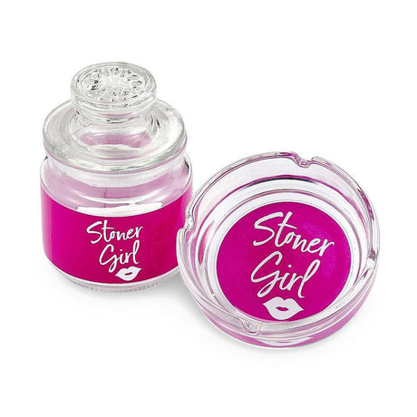 Stoner Girl Glass Stash Jar & Ashtray Set - Pink