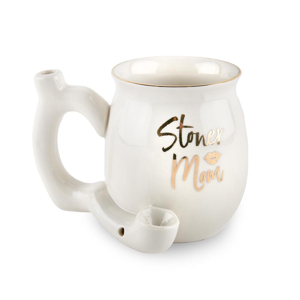 Stoner Mom Pipe Mug, White  11 oz Mug with Integrated Pipe